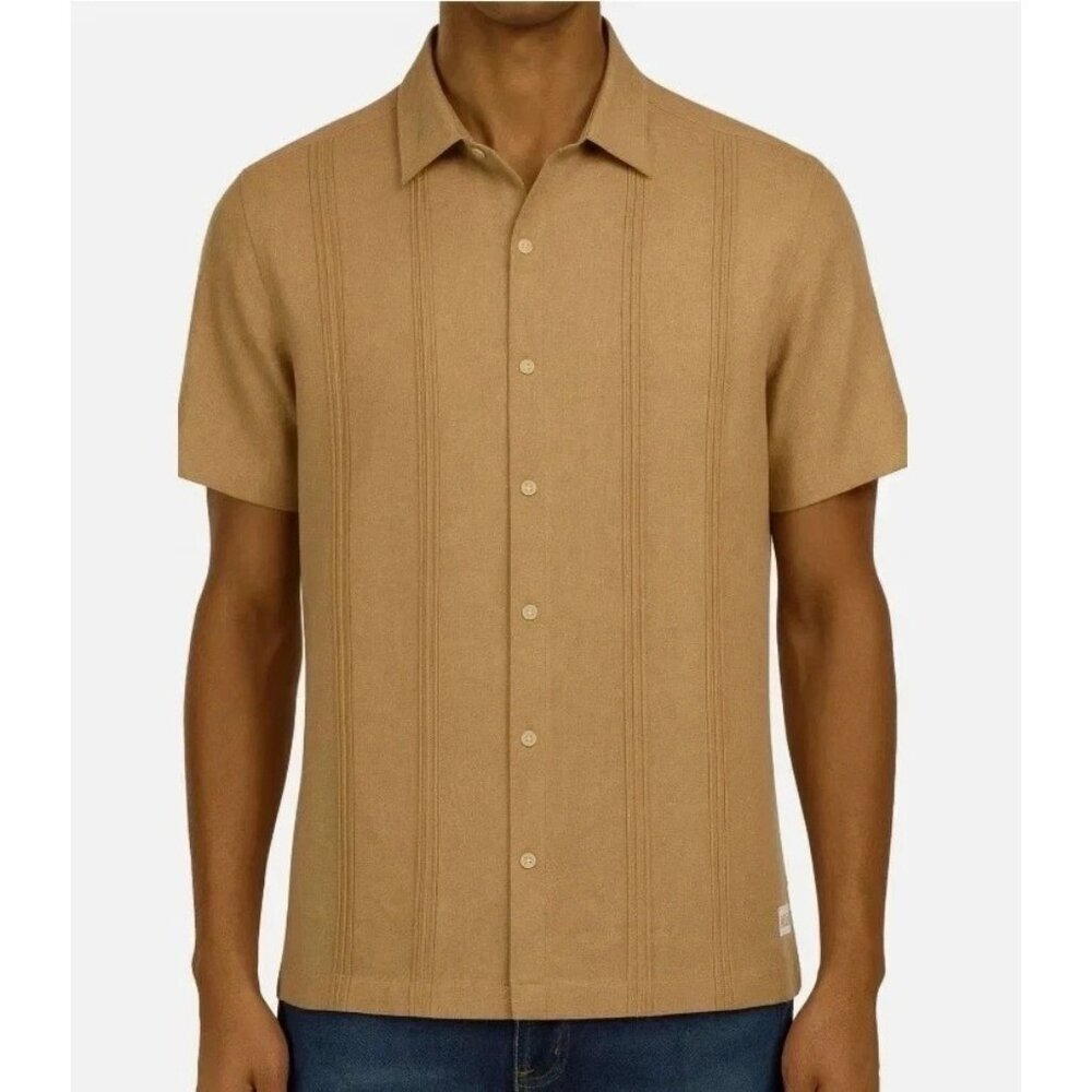 Scotch & Soda Short-Sleeve Knit Button Shirt in Camel
